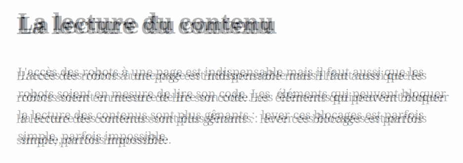 Texte flouté concernant la lecture des contenus par les robots des moteurs de recherche