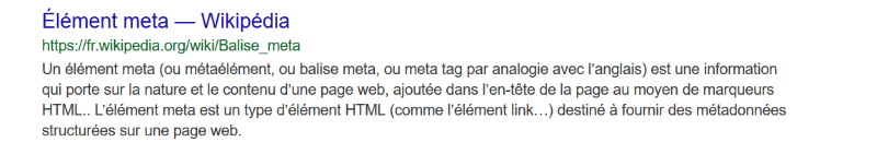 Illustration d'un extrait de résultat dans un moteur de recherche