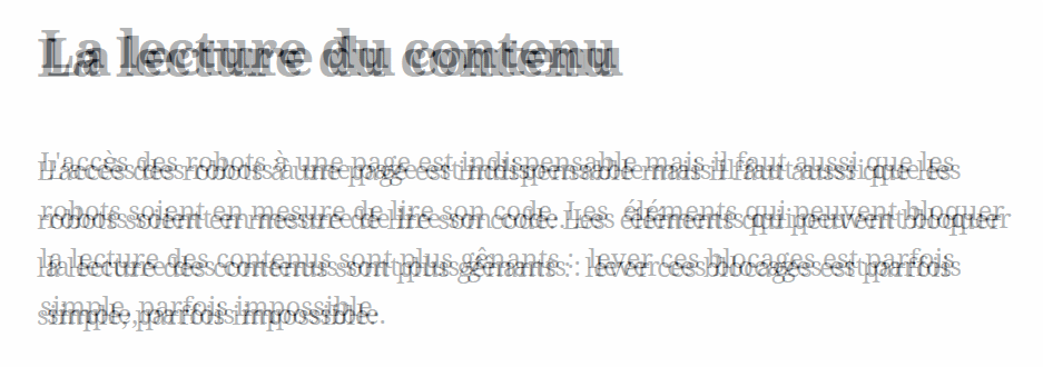 Texte flouté - illustration des difficultés des moteurs de recherche à lire un contenu :-)